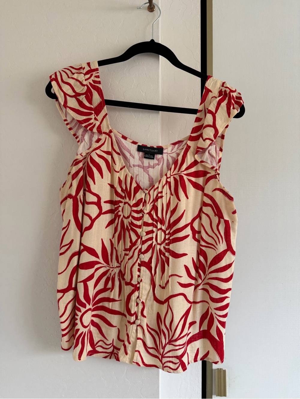 Sanctuary Cream Tank Top with Red Floral Print